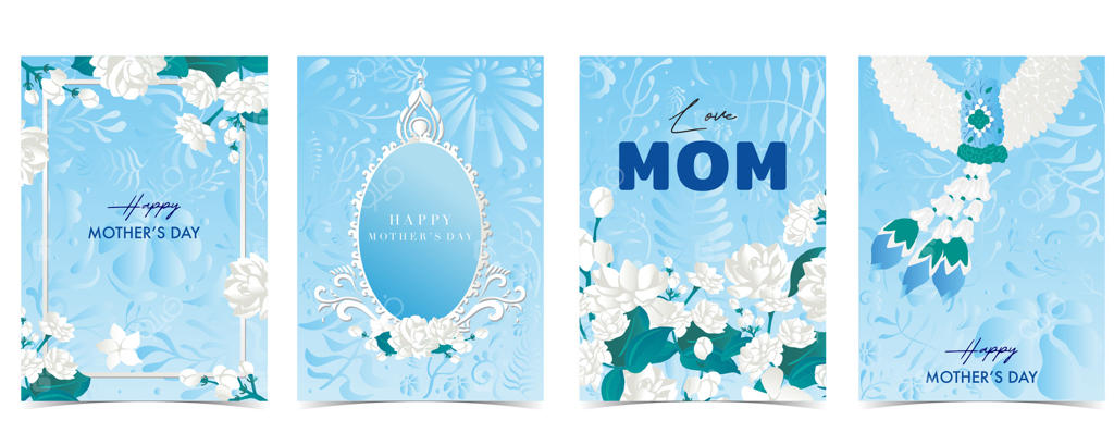 مجموعه کارت‌های روز مادر با طرح گل آبی - وکتور حرفه‌ای