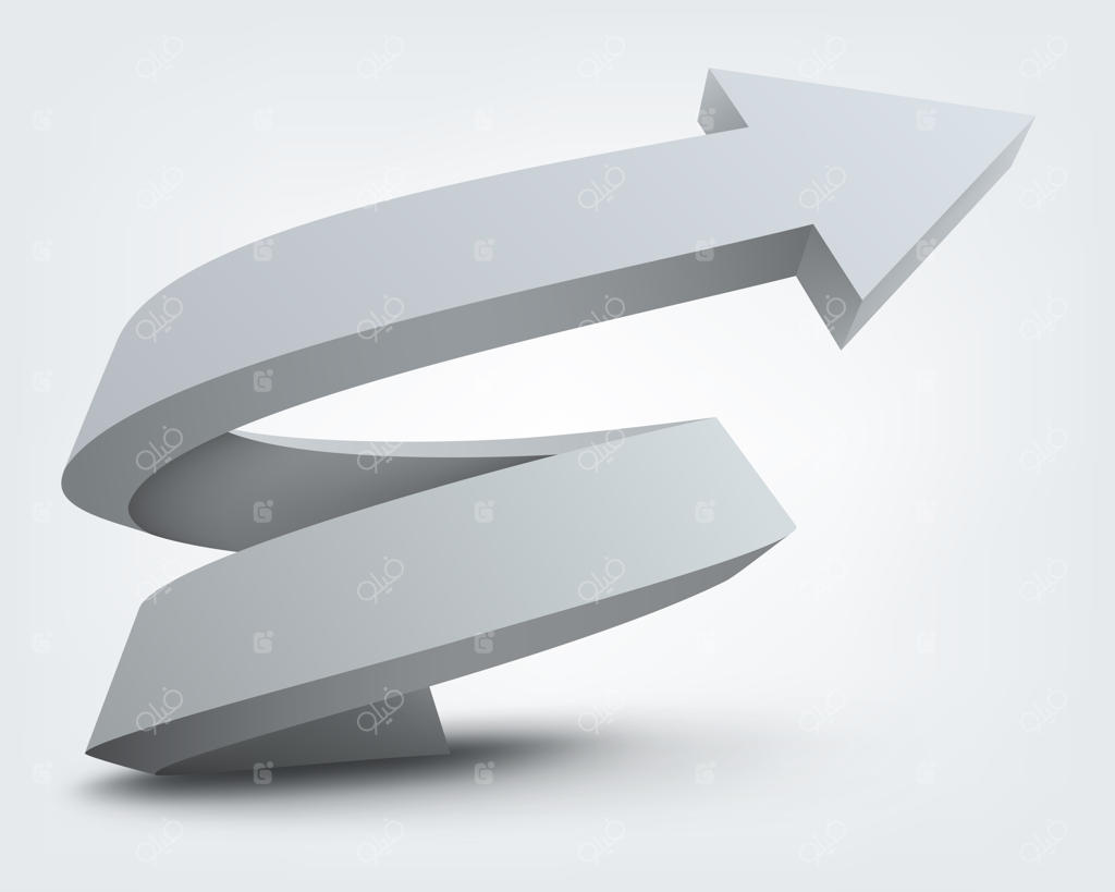 تصویر برداری انتزاعی: پیکان سه‌بعدی سفید. این فایل eps10 است و شامل مش‌های گرادیان، حالت‌های ترکیبی و افکت‌های شفافیت می‌باشد.