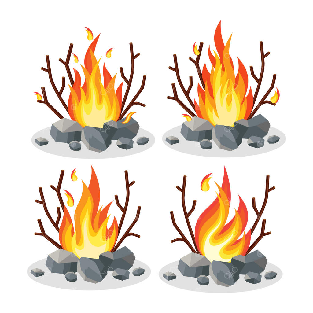 شعله‌های آتش کارتونی، آتش‌بازی، آتش‌کوهی جدا از پس‌زمینه. طراحی تخت