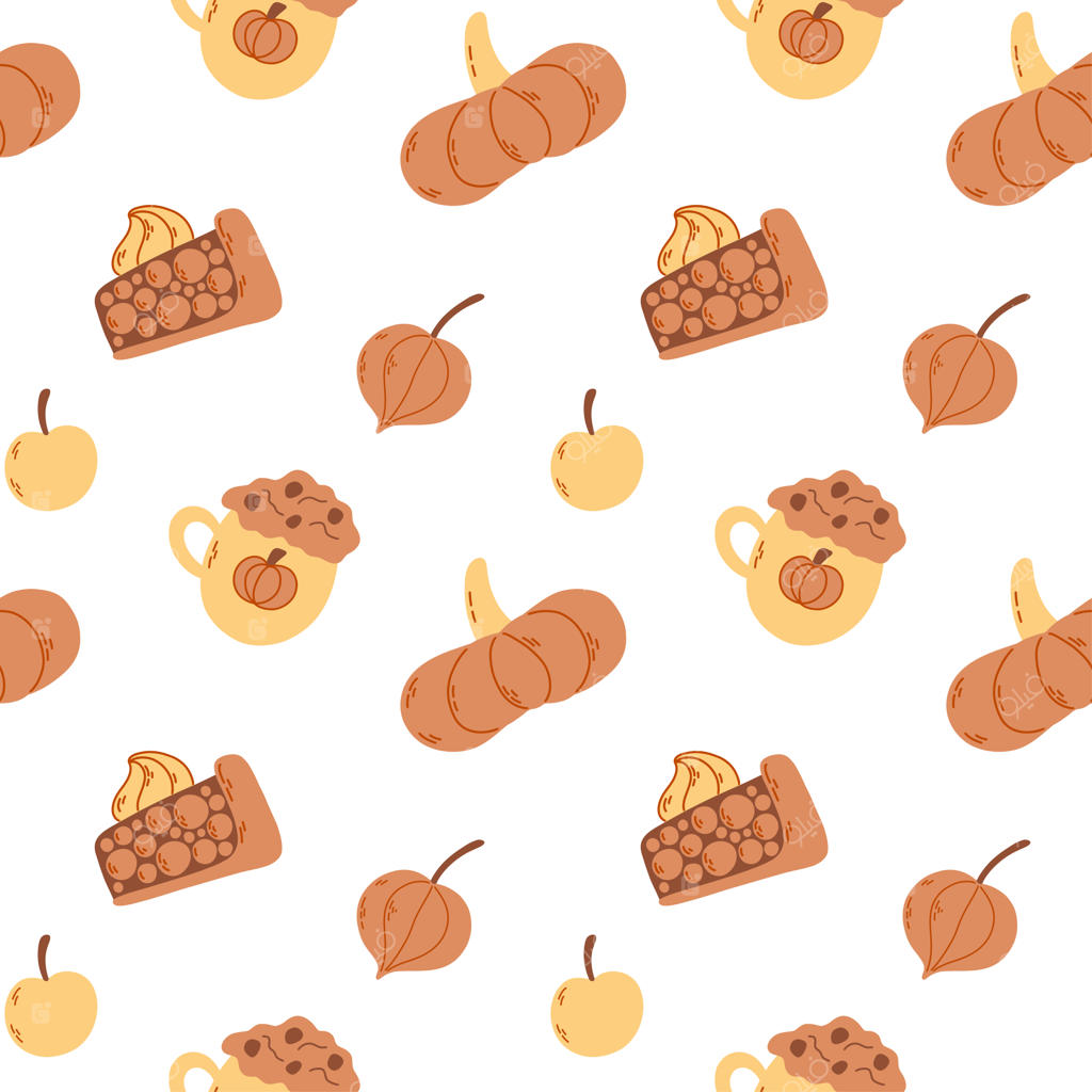 طرح یکپارچه برای بسته‌بندی: فنجان با اپل کراپل، کِرِم، کدو حلوایی و میوه‌ فیسالیس