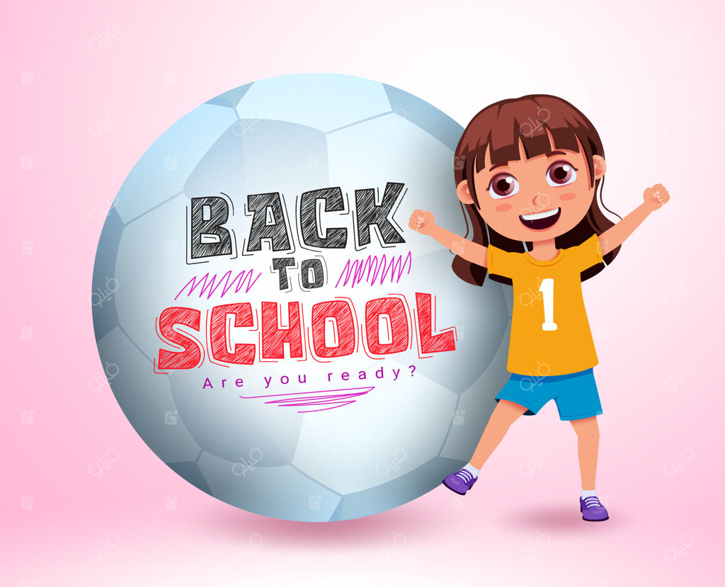 طراحی شخصیت ورزشی مدارس: بازگشت به مدرسه با توپ فوتبال و دانش‌آموز دختر