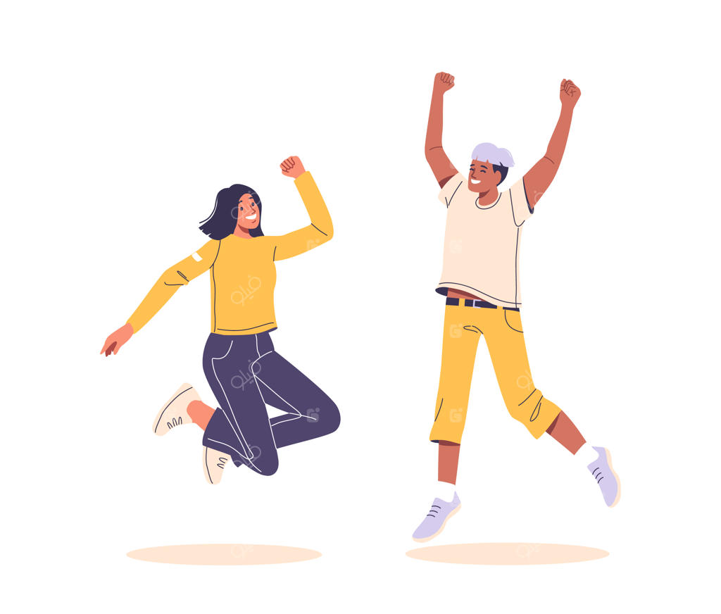 پریدن دو جوان با شور و هیجان در حال جشن و شادی