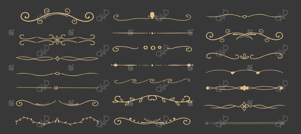 مرز خط منحنی، تزئینات فانتزی و دکوری دست‌ساز، قاب ساده خطی. مجموعه‌ای از تزئینات نازک و کلاسیک.