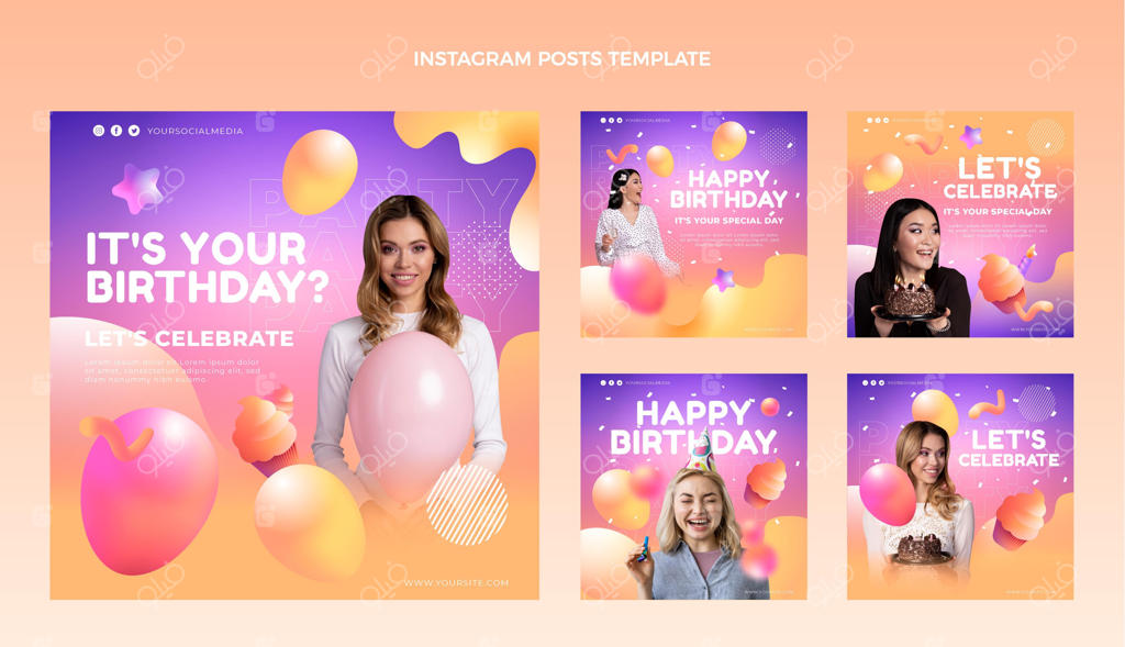 پست اینستاگرامی تولد با طرح انتزاعی و رنگین تدریجی