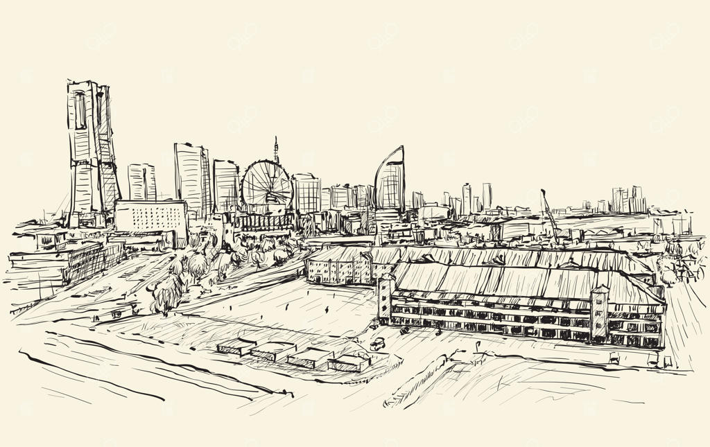 نمای شهر یوکوهاما در ژاپن - طراحی دستی