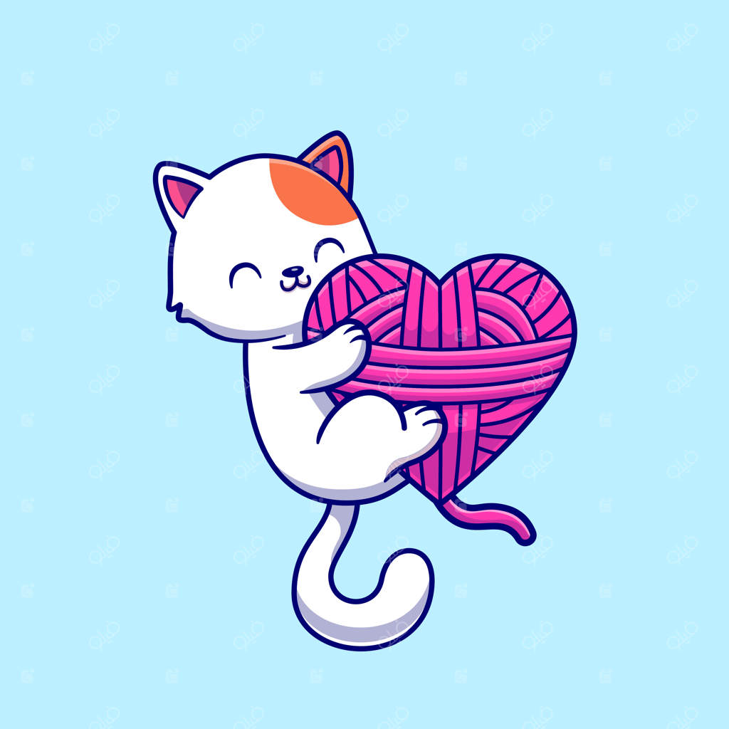 کارتون بامزه گربه در حال بازی با توپک نخ. تصویر برداری نماد حیوانات و طبیعت. وکتور با کیفیت به سبک کارتونی و تخت.