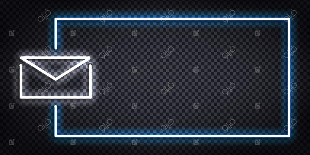 نشان نئون واقعی وکتوری طرح ایمیل برای تزئین و طراحی پوسترها و قاب‌ها.