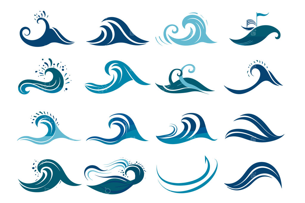 ردیفی از موج‌های آبی با نوشته Wave در پایین