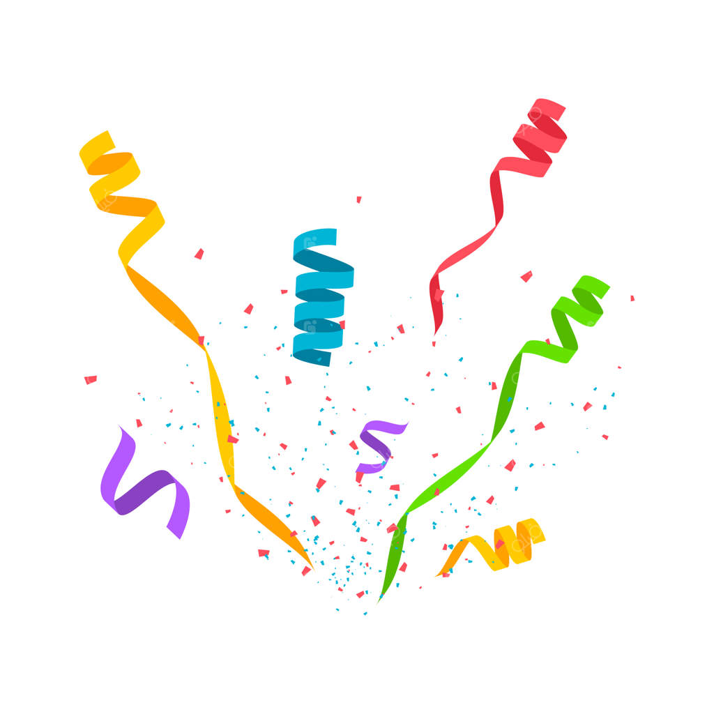 انفجار کاغذهای رنگی و روبان‌های رقصان در هوا
