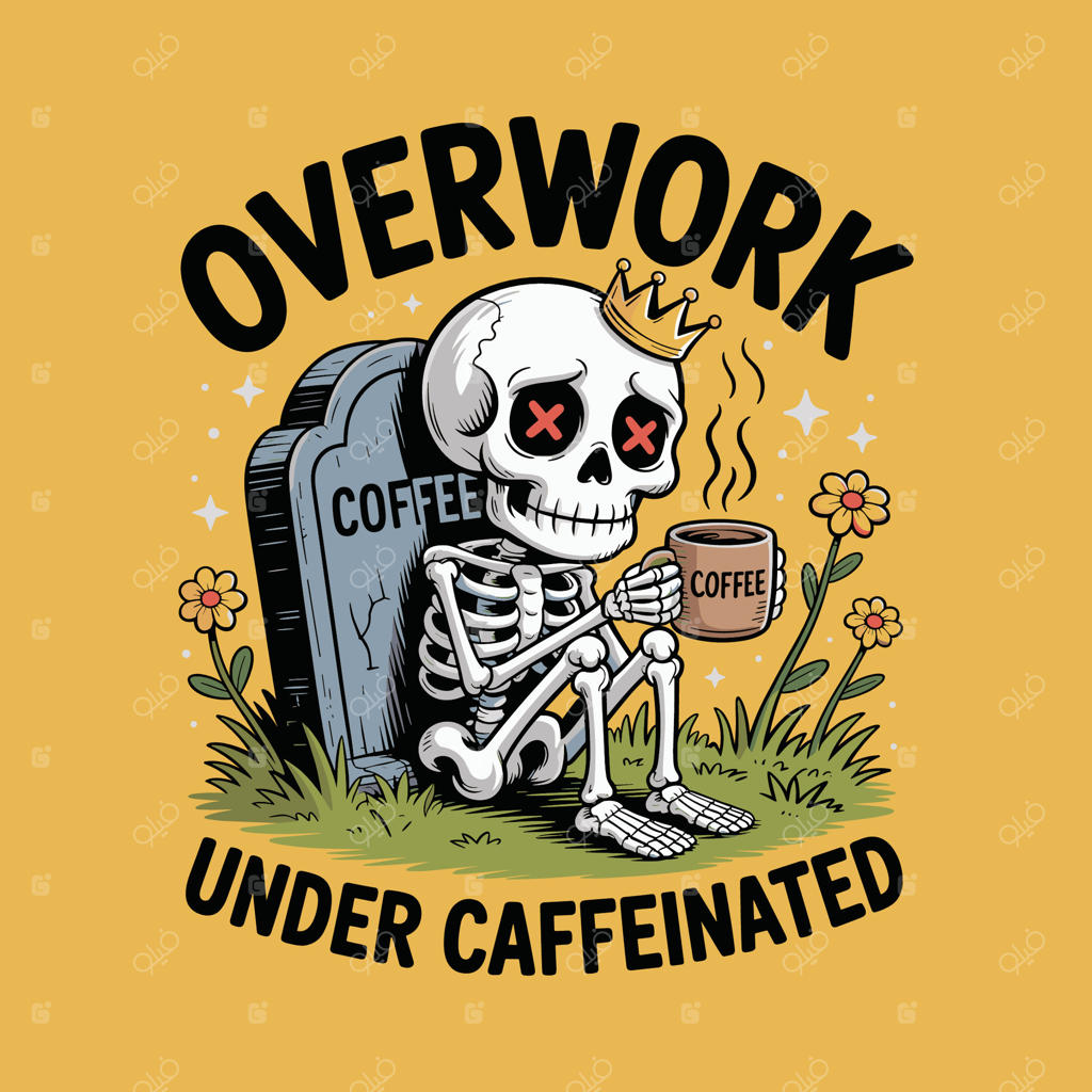 طرح هنری اسکلت در حال نوشیدن قهوه