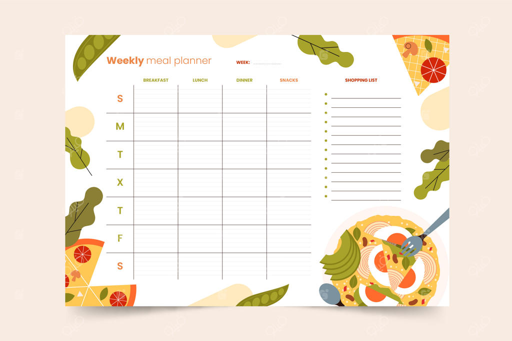 قالب برنامه‌ریزی وعده‌های غذایی با طراحی تخت