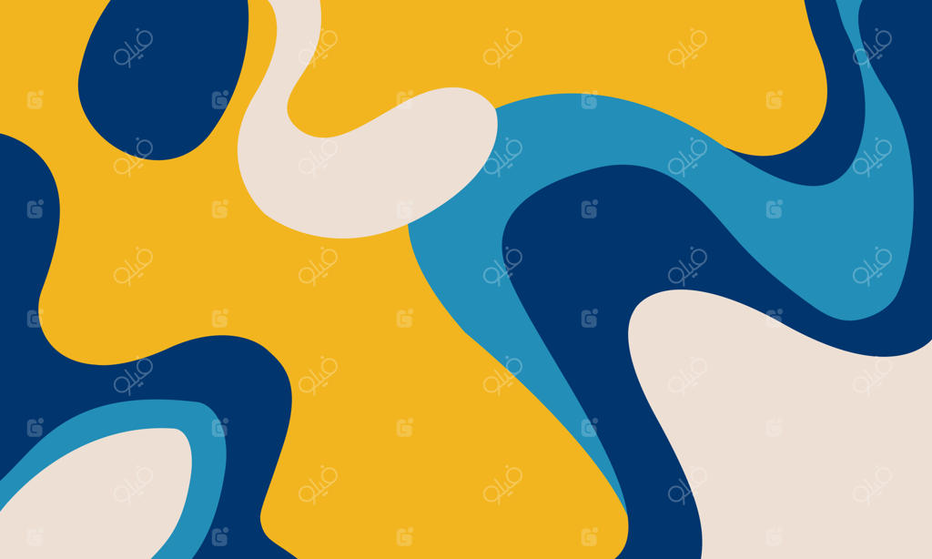 پس‌زمینه‌ انتزاعی با اشکال جاری در رنگ‌های آبی پرجنب‌وجوش، زرد و سفید ملایم وکتور EPS10