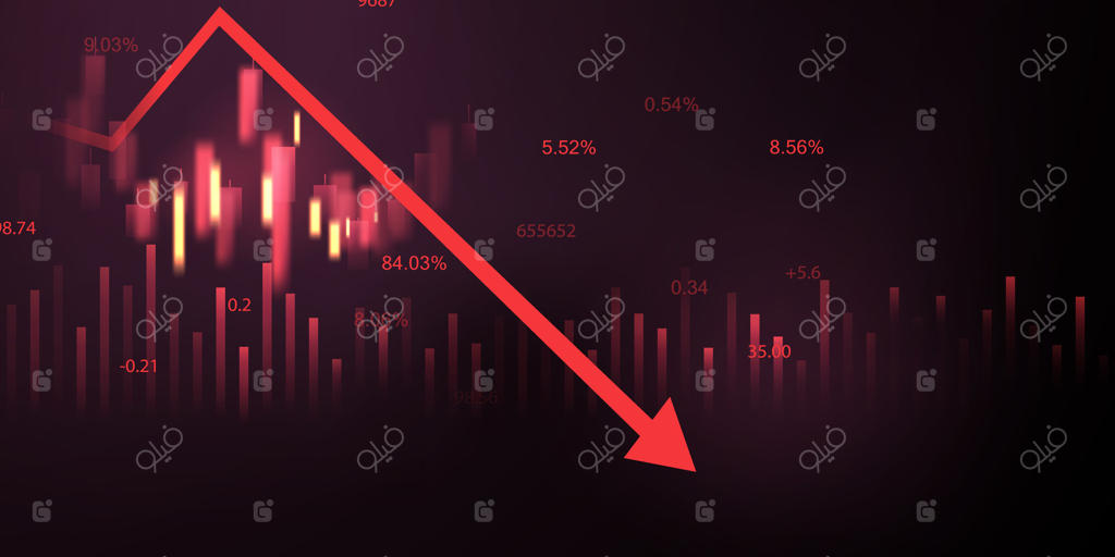 یک پیکان قرمز بر روی زمینه‌ای تیره به سمت پایین اشاره می‌کند