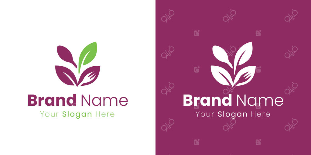 طراحی لوگوی تصویری برای کسب‌وکار جدید با استفاده از موتیف‌های برگ انتزاعی و چینش متنی ساده و شفاف