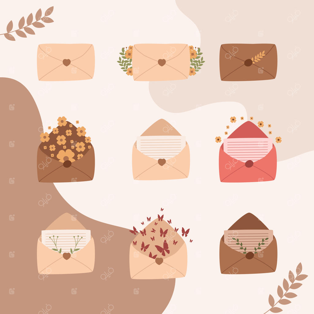 پاکت رنگی ملایم با طرح گل و پروانه زیبا