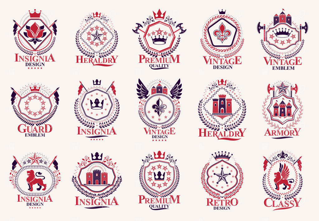 مجموعه بزرگ نشان‌های کلاسیک: نمادها و جوایز باستانی، مجموعه‌ای از طرح‌های سنتی هرالدیک، نشان‌های خانوادگی یا تجاری.