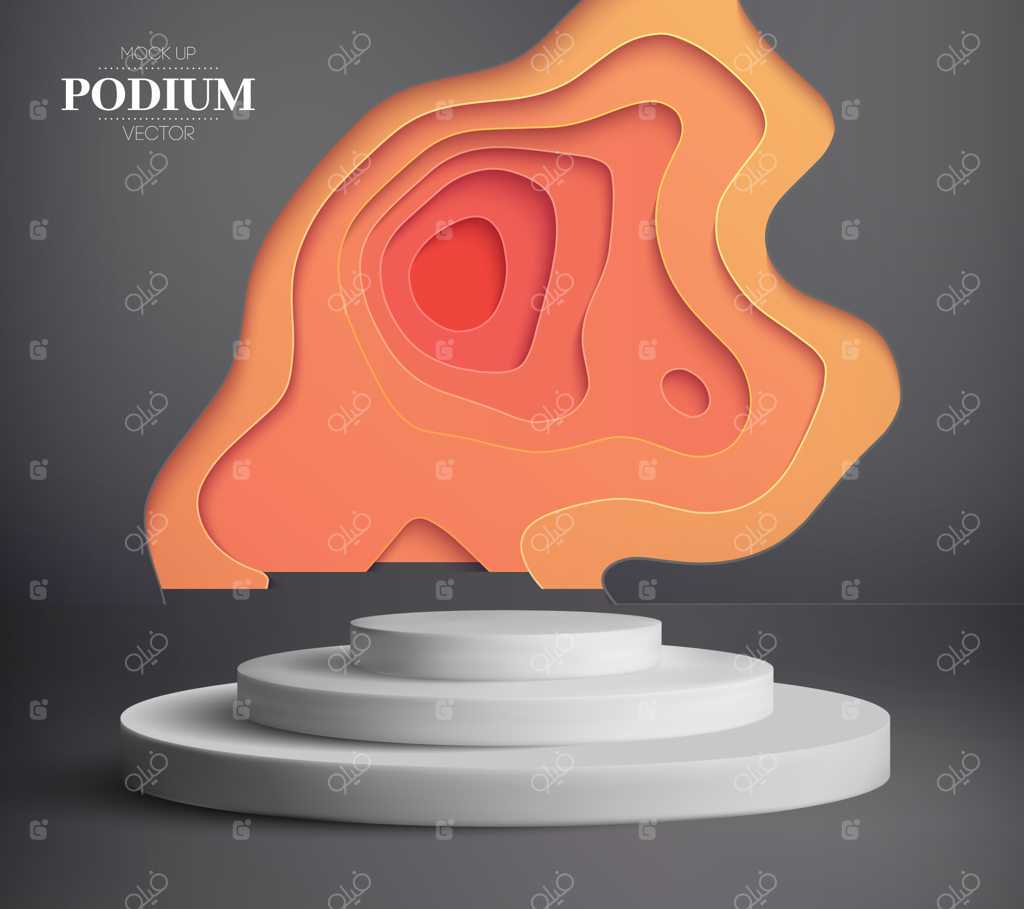 موکاپ وکتور سه‌بعدی سکوی نمایش لوکس با هنر برش کاغذ؛ پس‌زمینه مشکی و زرد برای ارائه محصول