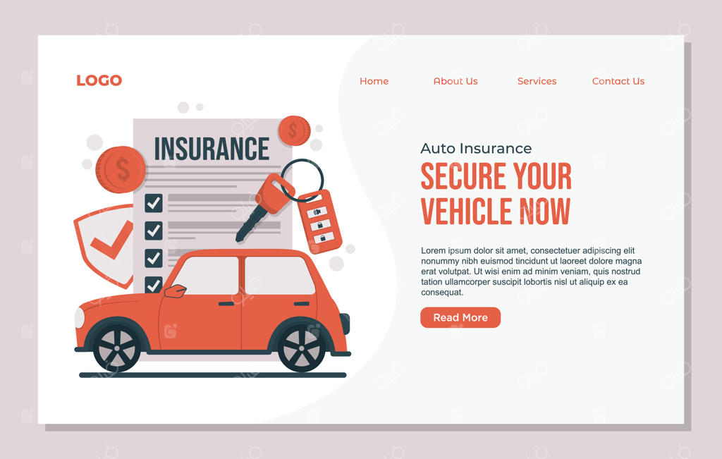 قالب صفحه فرود برای بیمه خودرو. تصویرسازی بیمه ماشین.