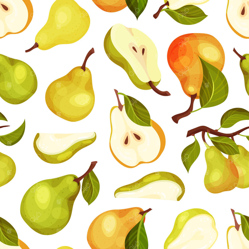 طرح یکپارچه میوه گلابی تازه با پترن باغی کشت