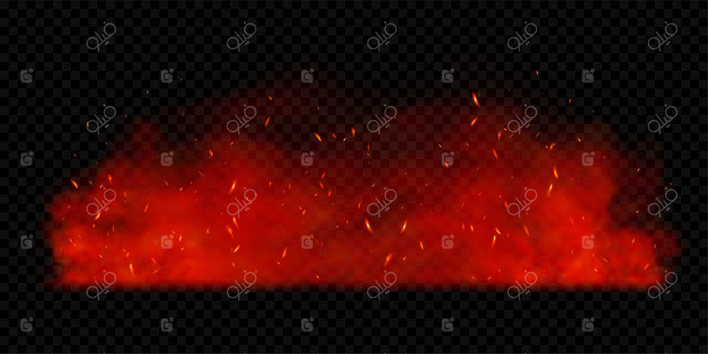 جرقه‌های آتش: ذرات شعله‌ور و درخشان بر روی پس‌زمینه مشکی شفاف