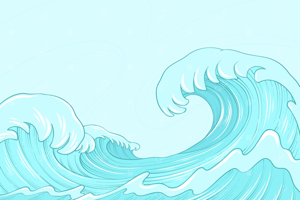 مجموعه تصاویر موج آب به صورت دست‌نقش