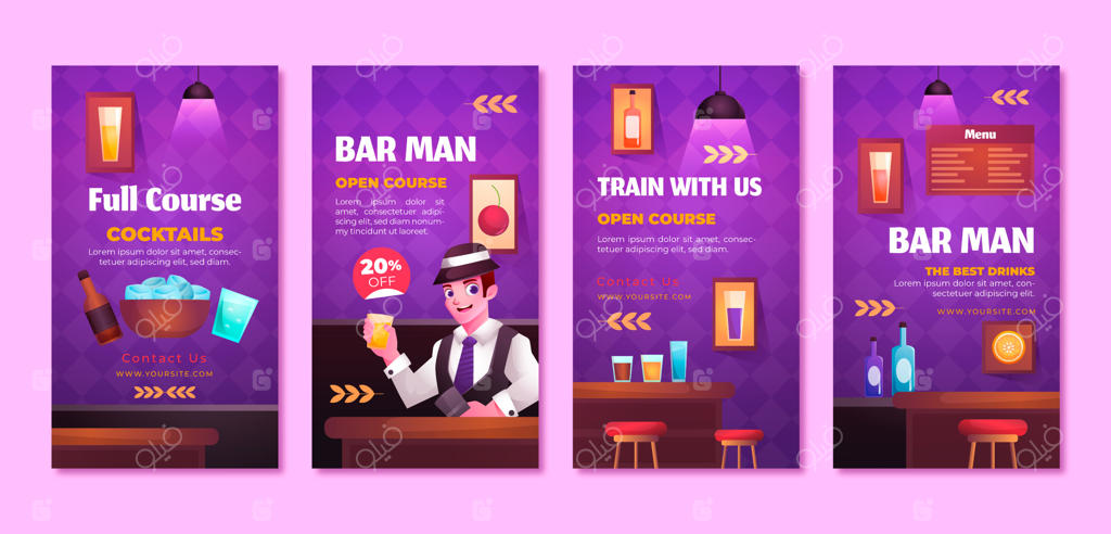 مجموعه استوری‌های اینستاگرام با تم گرادیانت برای بارتندرها