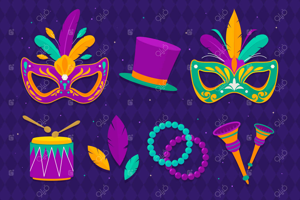 مجموعه عناصر جشنواره ماردی گراس به سبک ساده