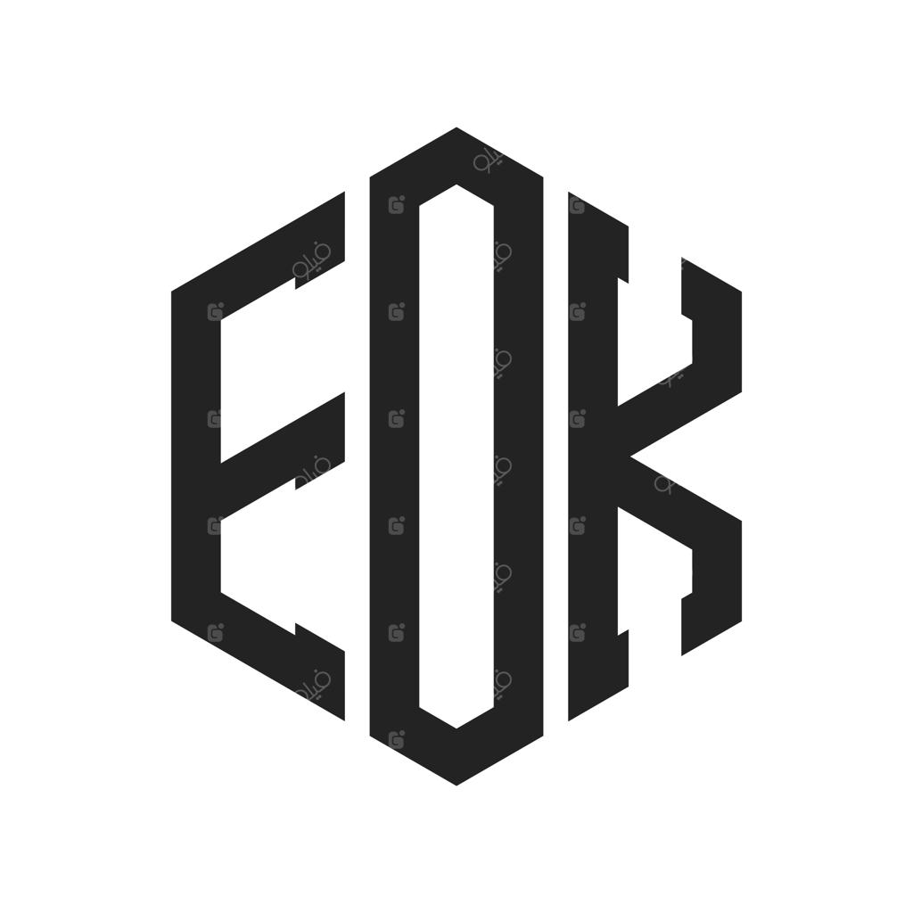 طراحی لوگوی مونوگرام حروف ابتدایی EOK با فرم شش‌ضلعی