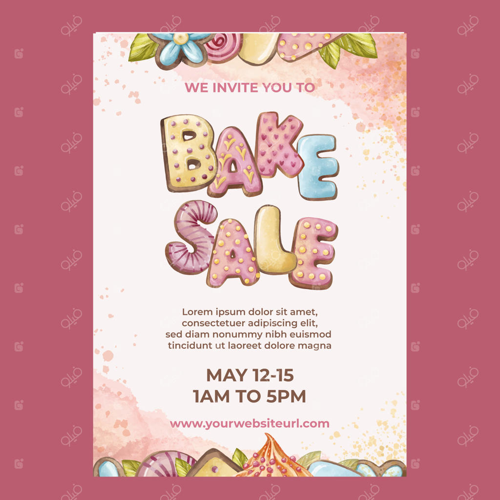 قالب آگهی فروش شیرینی با طرح آبرنگی