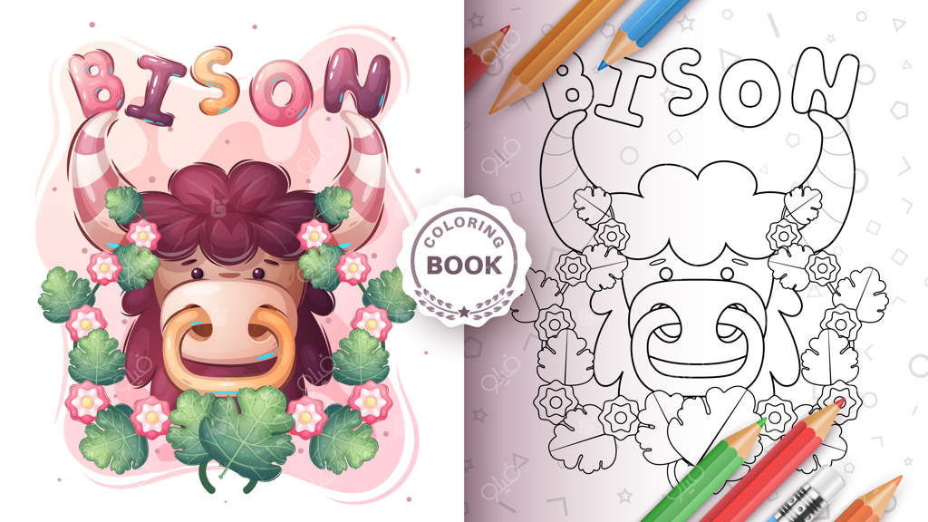 کتاب رنگ‌آمیزی کاراکتر کارتونی گاومیش زیبا