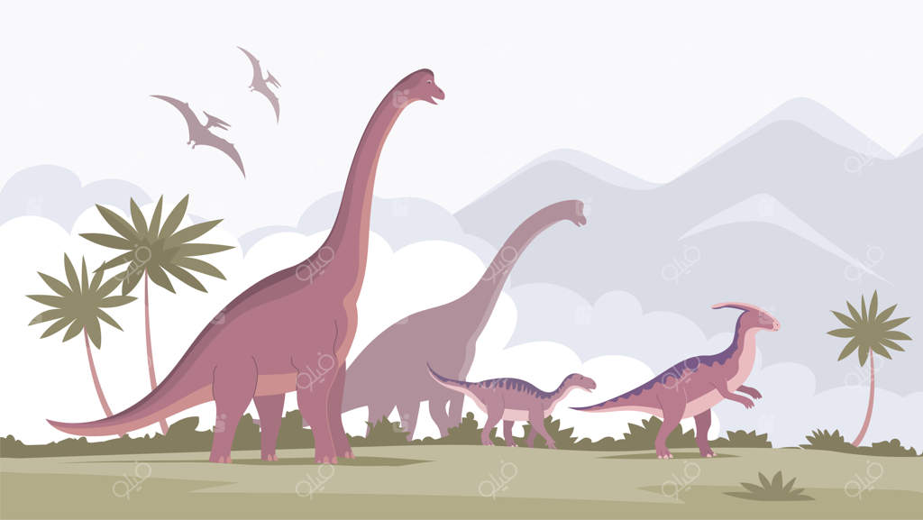 تصویری از براکیوسوروس بزرگ به همراه پاراسورولوفوس