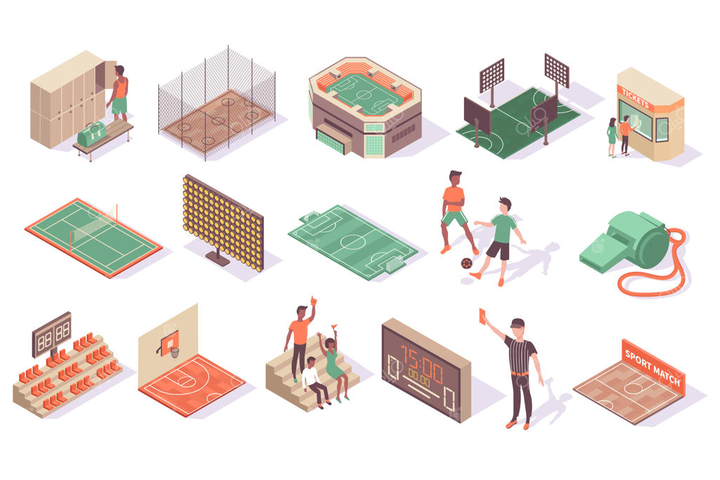 آیکن ایزومتریک استادیوم ورزشی: طرح سه‌بعدی وکتور