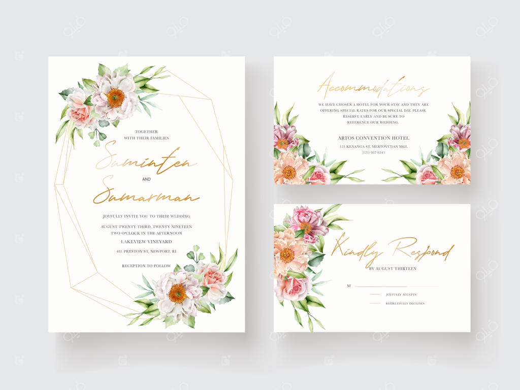 کارت دعوت گلدار دست ساز با آبرنگ