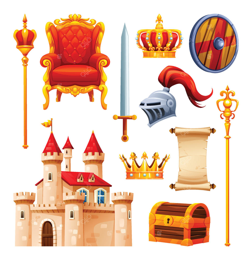 قلعه‌های قرون وسطایی و لوازم سلطنتی برای بازی‌ها و داستان‌ها - وکتور حرفه‌ای
