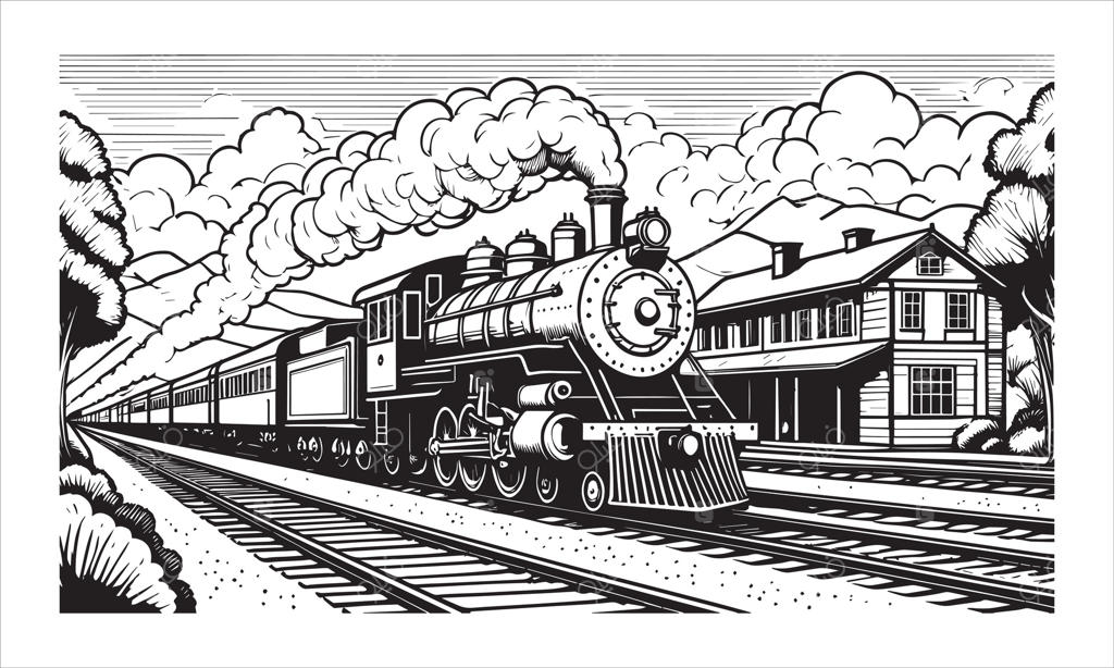 لوکوموتیو بخار قدیمی در حال ورود به ایستگاه