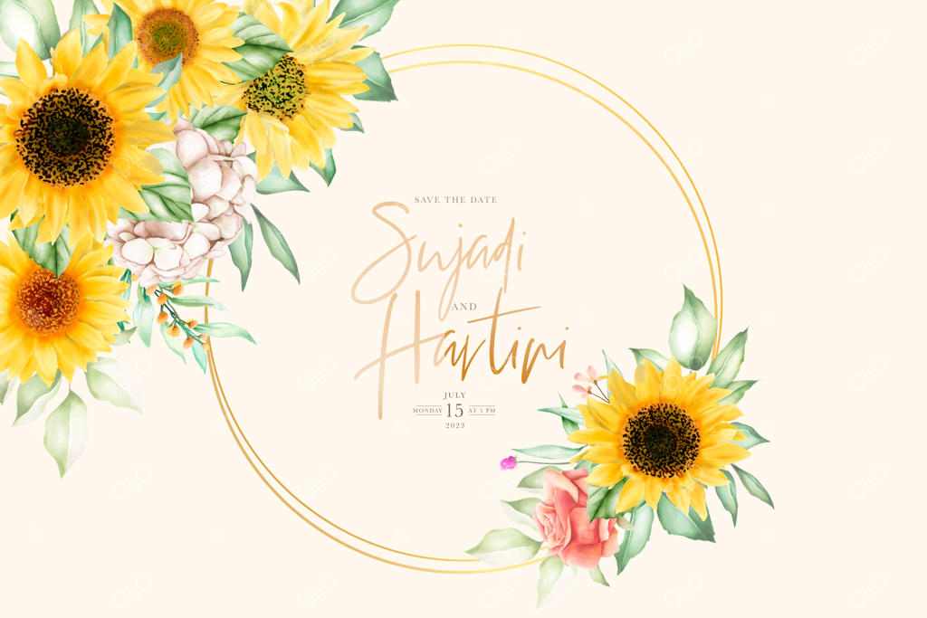 طراحی کارت با زمینه گل آفتابگردان دست‌کشیده