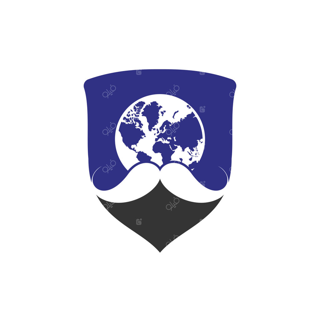 پترن طراحی لوگوی وکتور آرایشگر جهانی: طراحی لوگو با نماد سیبیل و کره زمین.