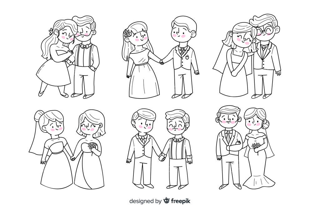 مجموعه جفت عروس و داماد طراحی شده با دست