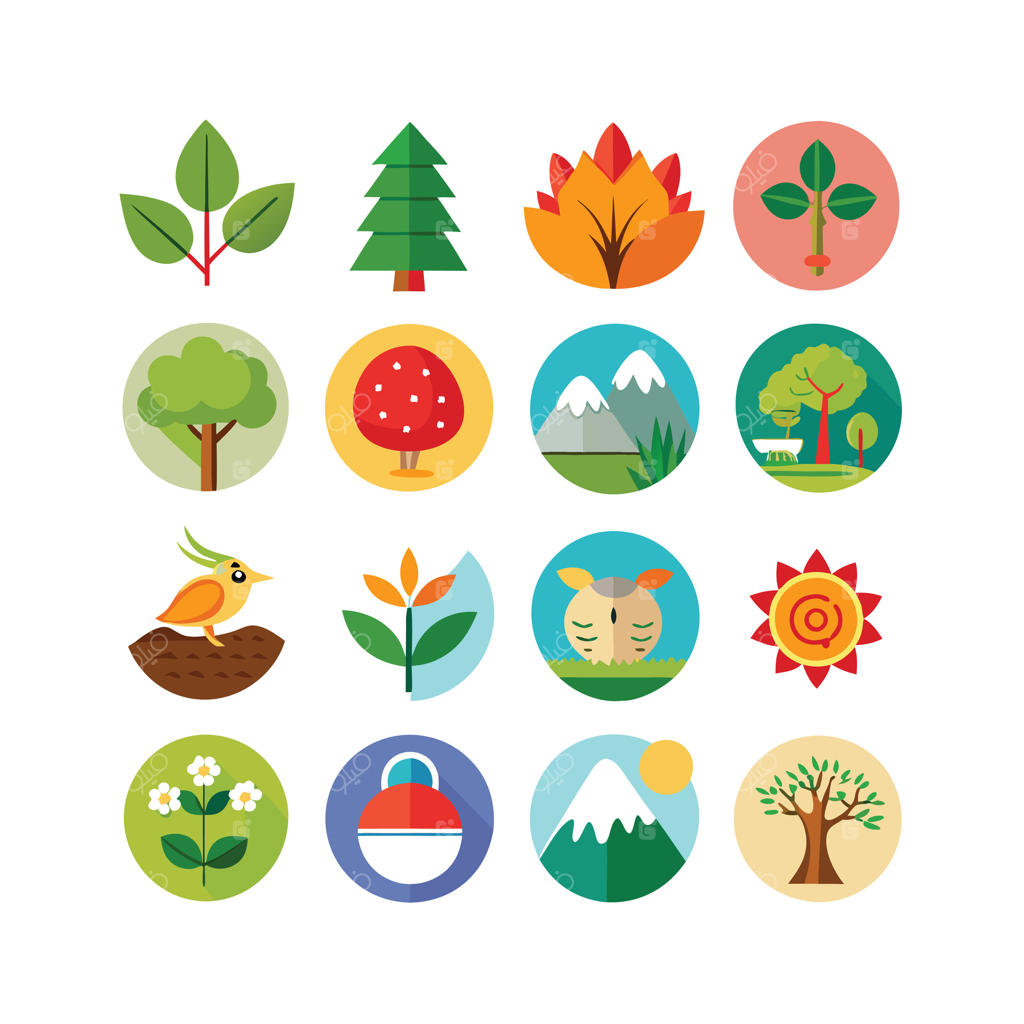 مجموعه تصویرسازی آیکون‌های طبیعت
