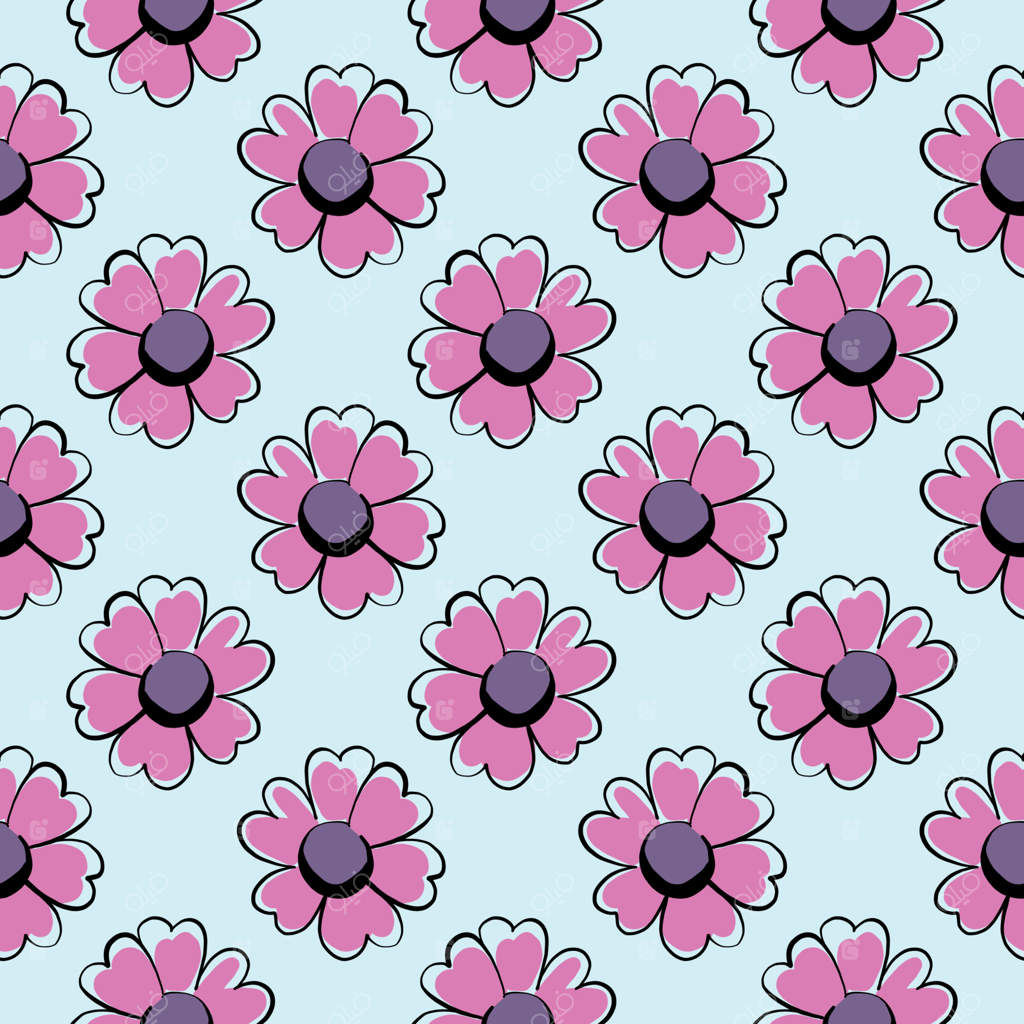 زیباترین گل در باغ، طرح یکپارچه بر روی زمینه آبی روشن.