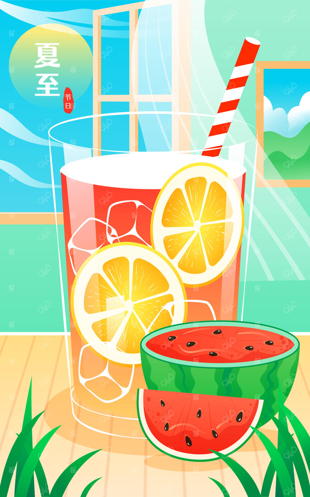 مردم در حال نوشیدن و خوردن هندوانه در فضای باز تابستانی با گیاهان و رودخانه در پس‌زمینه