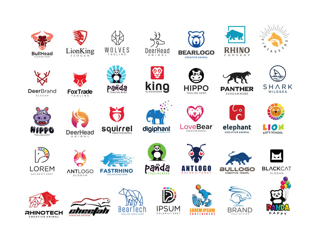 مجموعه بزرگ لوگوی حیوانات: خلاقانه، ساده و مدرن به صورت وکتور