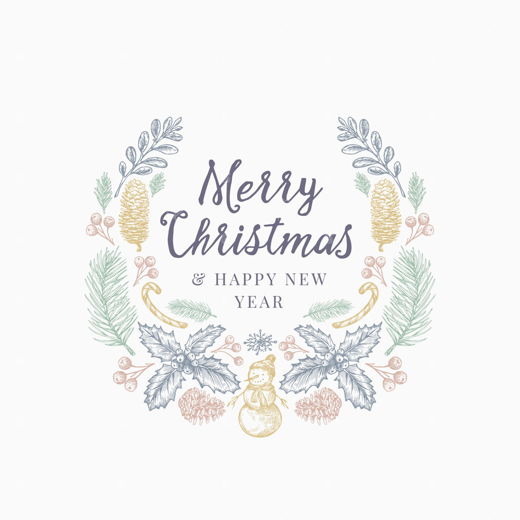 طراحی دستی تبریک کریسمس: قالب کارت یا بنر با حلقه گل.