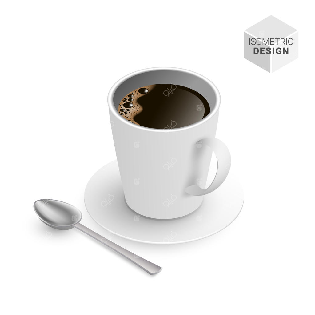 فنجان قهوه سیاه ایزومتریک با قاشق