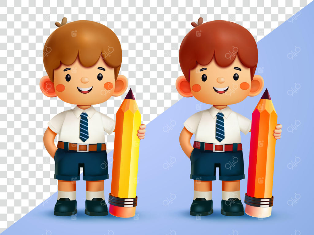 پسر مدرسه‌ای با مداد در دست: طراحی سه‌بعدی مناسب برای آموزش و عناصر طراحی