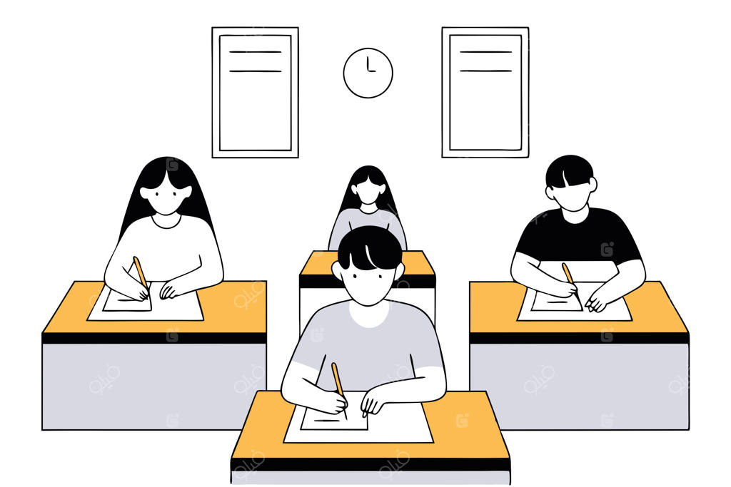 تصویرسازی وکتور تخت از گروه دانش‌آموزان در حال امتحان دادن