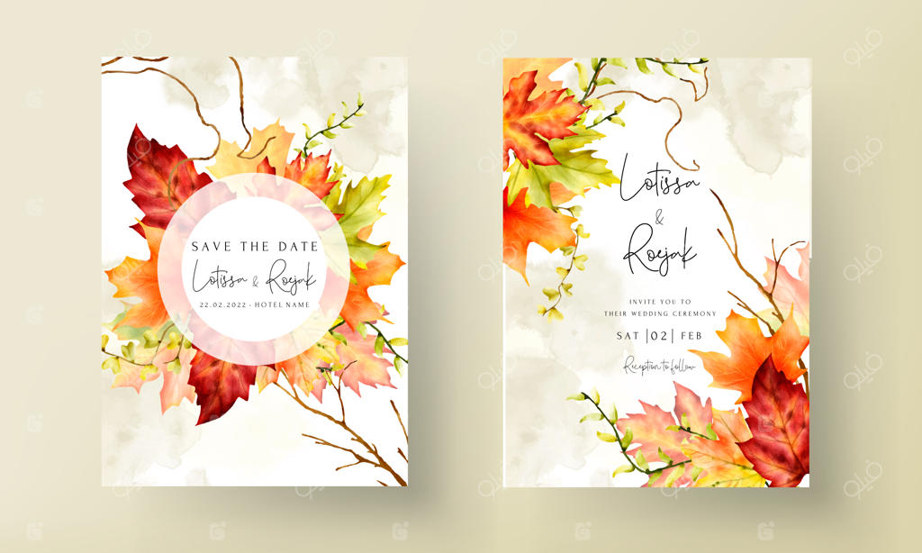 قالب کارت دعوت عروسی با برگ‌های زیبای افرا