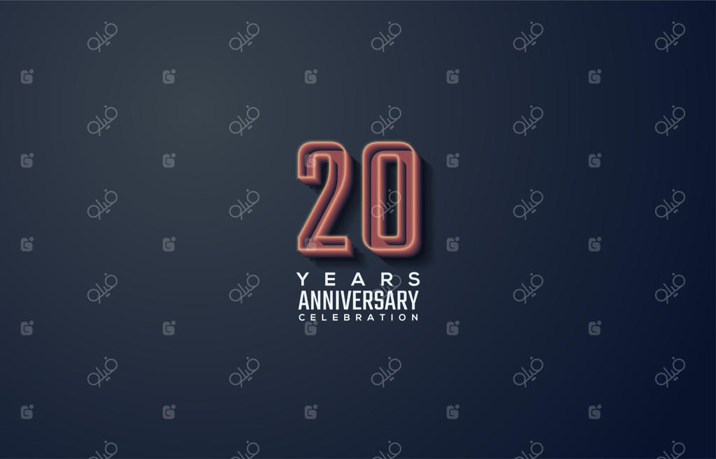 جشن بیستمین سالگرد با شماره‌های سه‌بعدی روی پس‌زمینه سیاه.