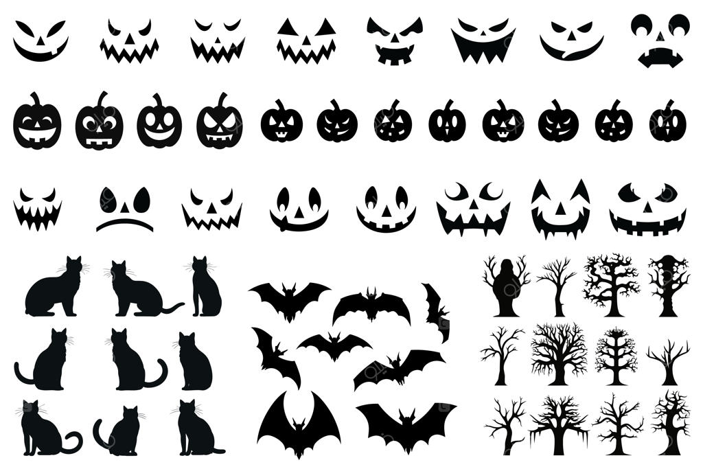 مجموعه وکتور آیکون و کاراکترهای ضد نور (سیلوئت) هالووین
