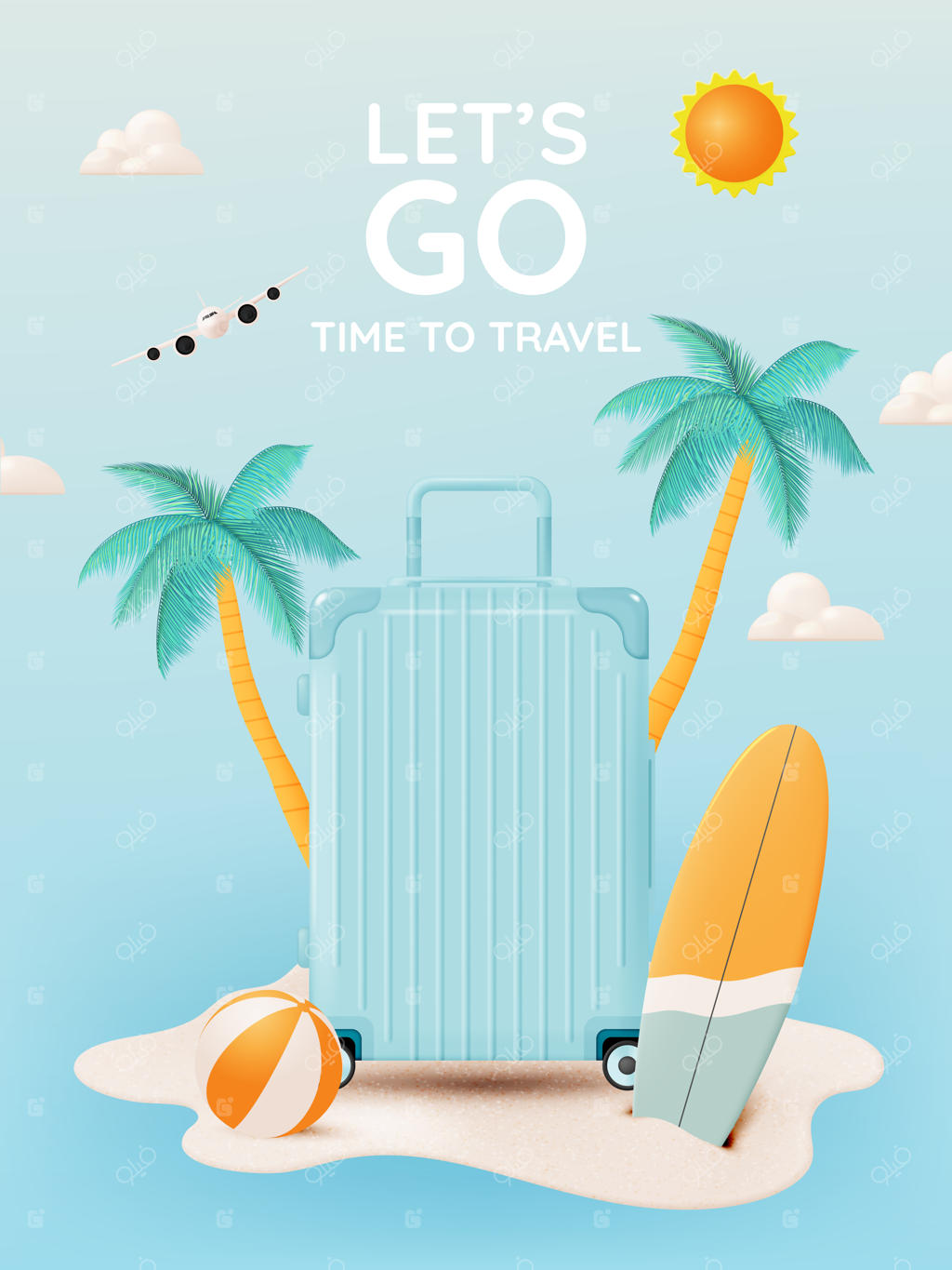 چمدان‌های سفر با سبک هنری سه‌بعدی و رنگ‌های پاستلی - تصویرسازی وکتور